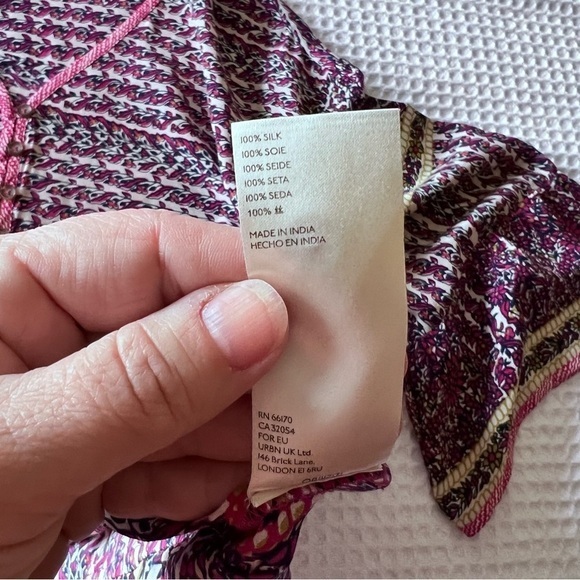 ANTHROPOLOGIE Maeve Lilyana Tiered 100% Silk Blouse SIZE LARGE BOHO flounce - Picture 8 of 13